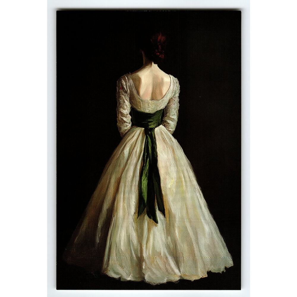 Photochrome Vintage Postcard Woman in Elegant Dress with Green Sash - Picture 1 of 2
